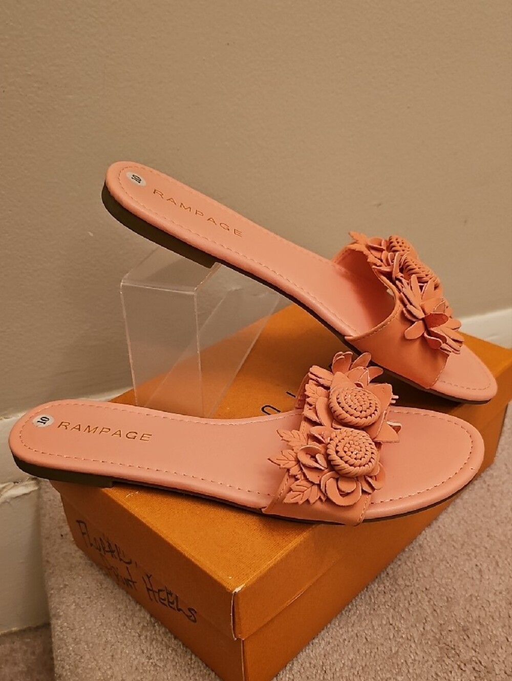 Rampage Coral Pink Floral Slide Sandals - Picture 2 of 6